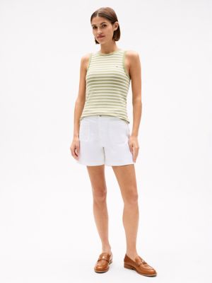 Slim Fit Stretch-Rib Stripe Tank Top, Faded Olive Multi Stripe