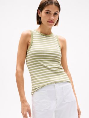 Slim Fit Stretch-Rib Stripe Tank Top, Faded Olive Multi Stripe