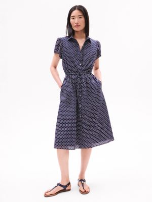 Robe-chemisier mi-longue à imprimé corde Voile, bleu marine multi