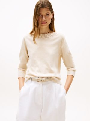 Boatneck Sweater, Beige Heather