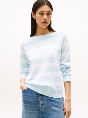 Stripe Boatneck Sweater, Keepsake Blue Multi