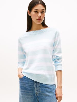 Stripe Boatneck Sweater, Keepsake Blue Multi Stripe