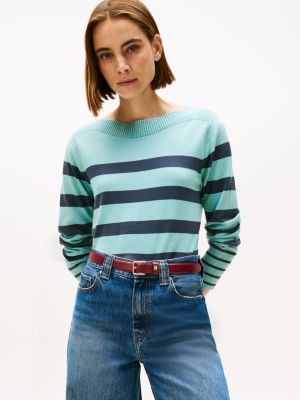 Stripe Boatneck Sweater, Crystal Lake