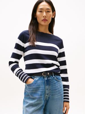 Stripe Boatneck Sweater, Navy Stripe