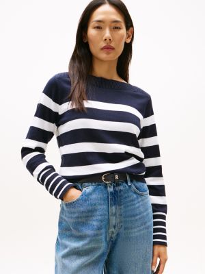 Stripe Boatneck Sweater, Navy Stripe