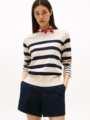 Stripe Boatneck Sweater, Beige Heather Stripe