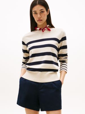 Stripe Boatneck Sweater, Beige Heather Stripe