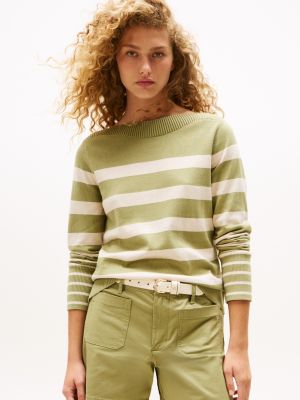 Stripe Boatneck Sweater, Faded Olive Stripe