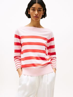 Stripe Boatneck Sweater, Pink Stripe