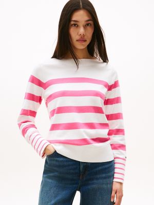 Stripe Boatneck Sweater, Fandango Pink Multi Stripe