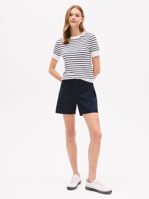 Lightweight Stripe Short-Sleeve Sweater, Ecru Multi Stripe