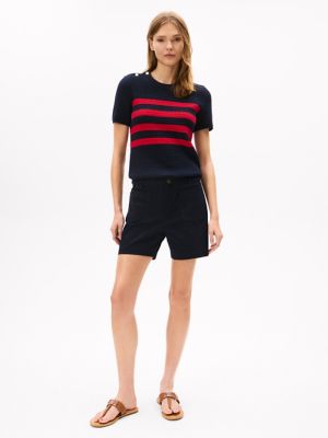 Gold Button Textured Knit Sweater, Navy Multi