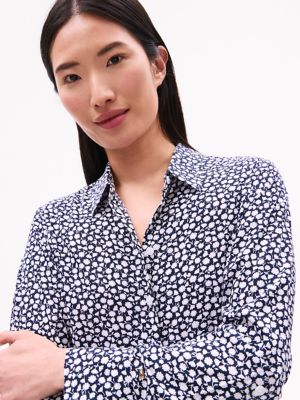 Floral Print Shirtdress, Navy Multi