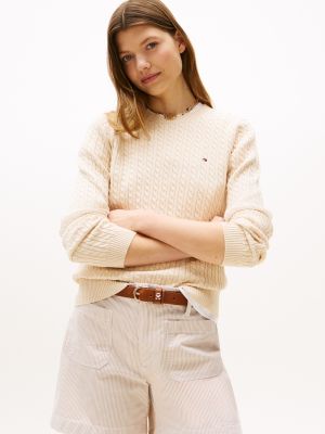 Cable Knit Sweater, Beige Heather