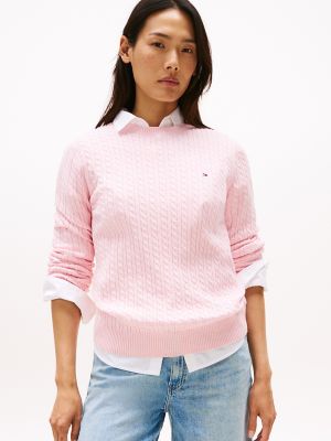 Cable Knit Sweater, Pink Heather