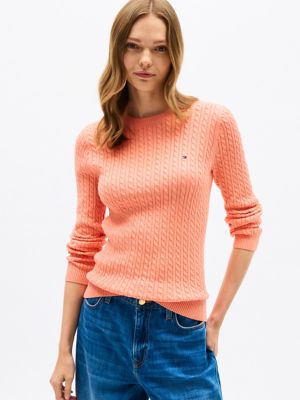 Cable Knit Sweater, Peach Dusk