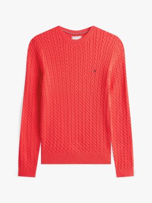 売れ筋商品|||トミーヒルフィガー ニット&セーター アウター レディース Women's Cable-Knit Crewneck Logo Sweater Precious Pink frankie-cable-crew-neck-jumper