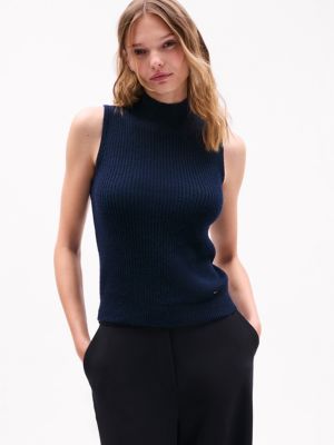 Mockneck Tank Sweater, Navy
