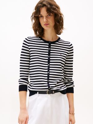 Stripe Long-Sleeve Cardigan, Navy Multi