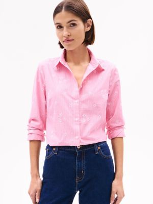 Embroidered Flower Stripe Shirt, Glamour Pink Stripe