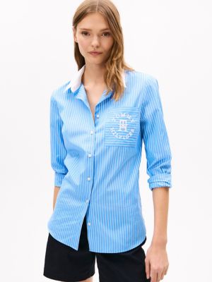 Heritage Logo Mix Stripe Shirt, Copenhagen Blue Stripe