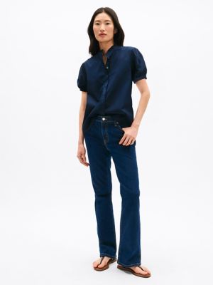 Puff-Sleeve Shirt, Navy