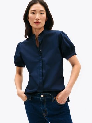 Puff-Sleeve Shirt, Navy