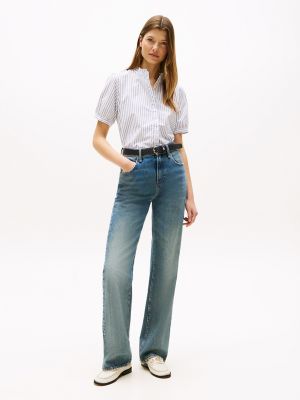 Stripe Puff-Sleeve Shirt, Optic White Stripe