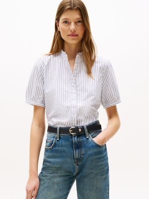 Stripe Puff-Sleeve Shirt, Optic White Stripe