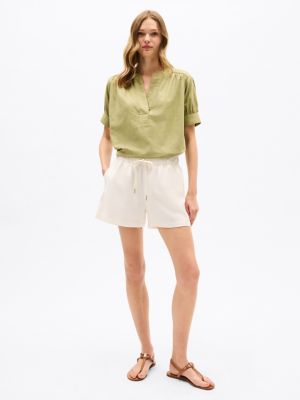 Linen-Blend Pullover Shirt, Faded Olive