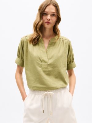 Chemise à enfiler en mélange de lin, olive délavée