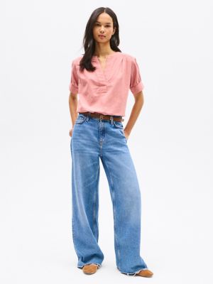 Linen-Blend Pullover Shirt, Teaberry Blossom