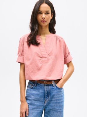 Linen-Blend Pullover Shirt, Teaberry Blossom