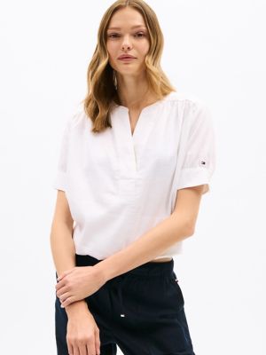 Linen-Blend Pullover Shirt, Ecru
