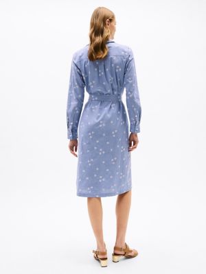 tommy hilfiger embroidered dress Tommy Hilfiger - Embroidery Poplin Midi Shirt Dress - Blue