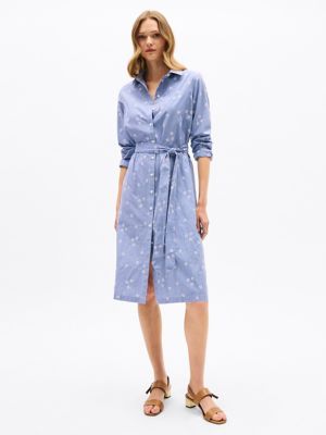 Embroidered Flower Stripe Shirtdress, Bright Marina Stripe