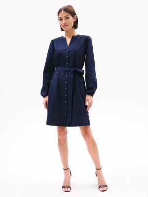 Lace Logo Trim Shirtdress, Navy