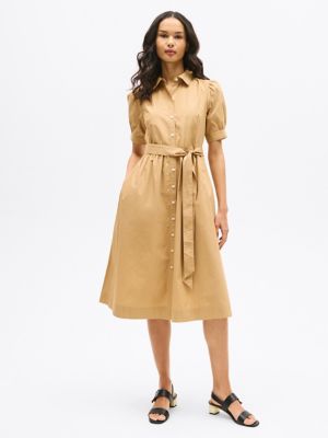 Puff-Sleeve Shirtdress, Classic Khaki