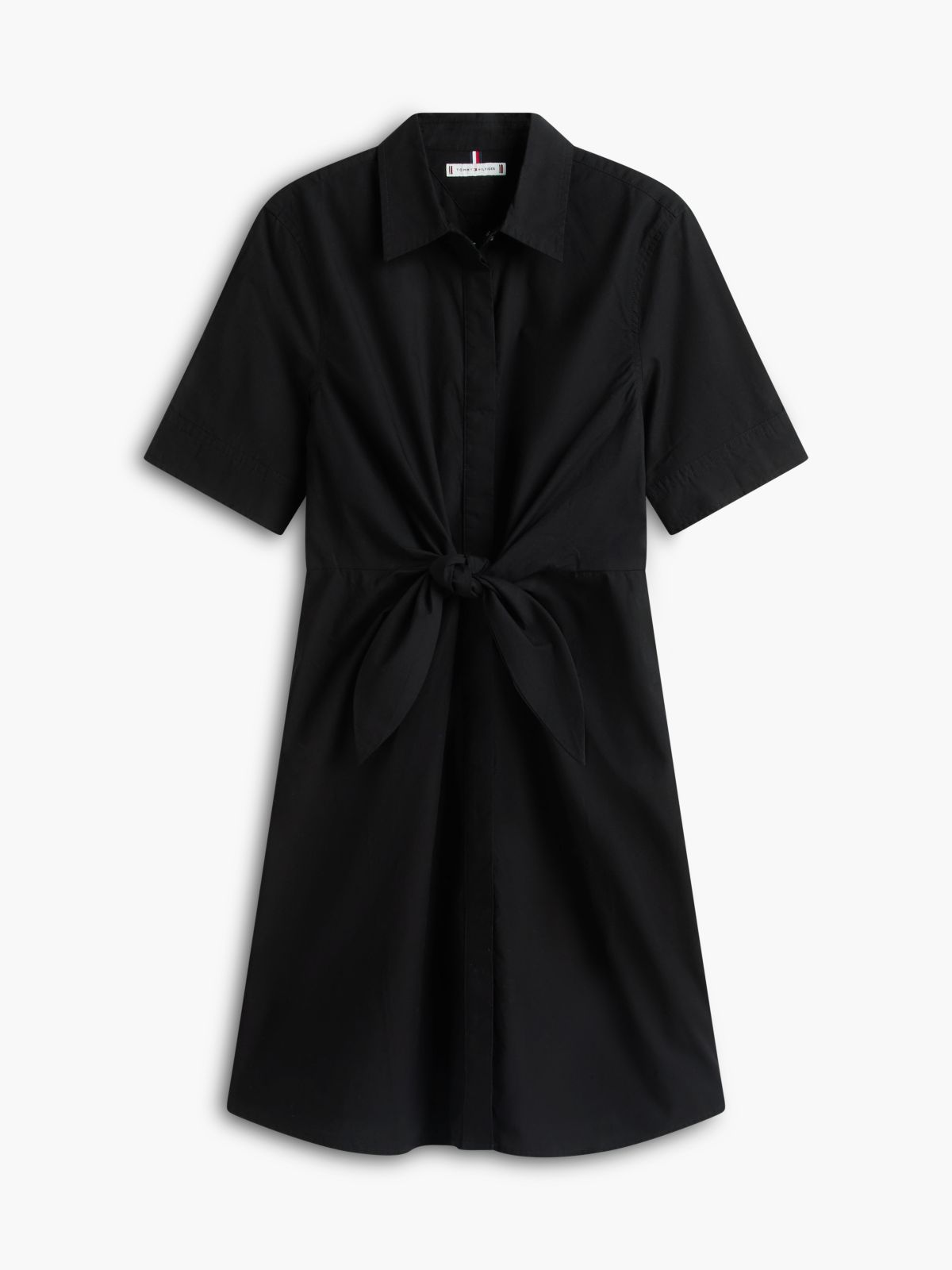 Linen Blend Tie-Front Shirtdress — Black