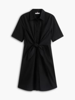 Linen Blend Tie-Front Shirtdress — Black 5