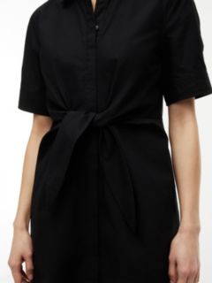 Linen Blend Tie-Front Shirtdress — Black 3