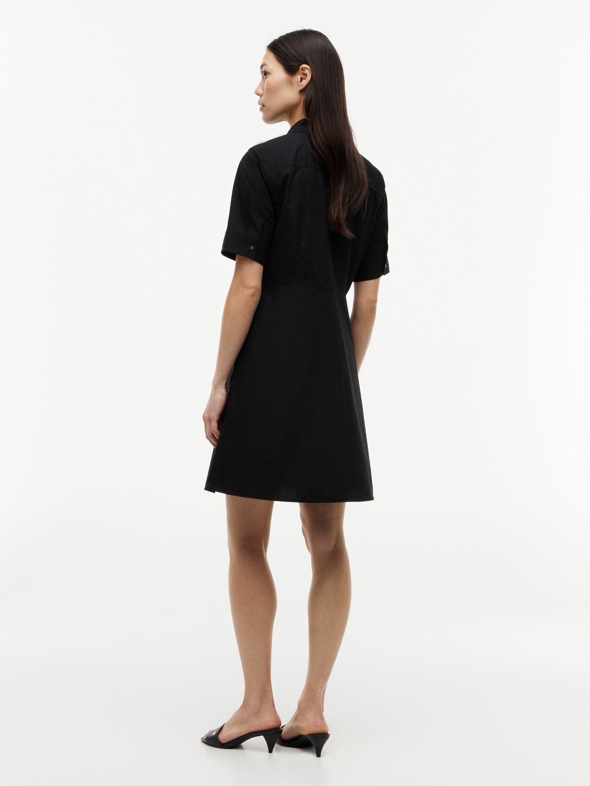 Linen Blend Tie-Front Shirtdress — Black