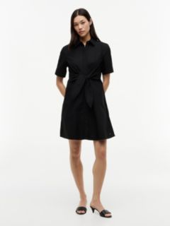 Linen Blend Tie-Front Shirtdress — Black 1