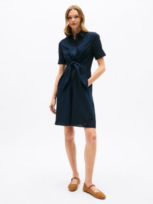 Linen Blend Tie-Front Shirtdress, Navy