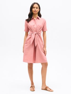 Linen Blend Tie-Front Shirtdress, Teaberry Blossom