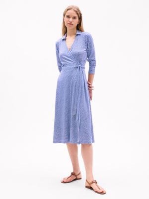 Cobblestone Print Wrap Shirtdress, Anchor Blue