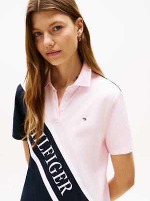 Banner Logo Stripe Logo Polo Dress, Light Pink Stripe