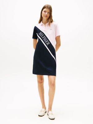 Banner Logo Stripe Logo Polo Dress, Light Pink Stripe