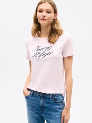 Script Hilfiger Logo T-Shirt, Light Pink