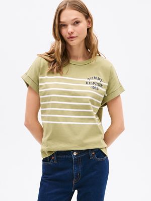 Hilfiger 1985 Logo Stripe T-Shirt, Faded Olive Stripe